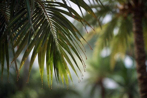 d rendu de feuilles de palmier sur un fond défocalisé