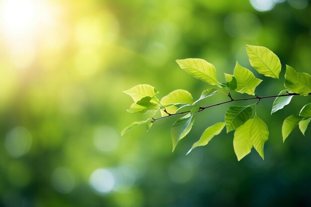 d rendu de feuilles vertes sur un fond de lumières bokeh ensoleillées