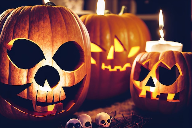 Rendu IA du crâne de citrouille d'Halloween