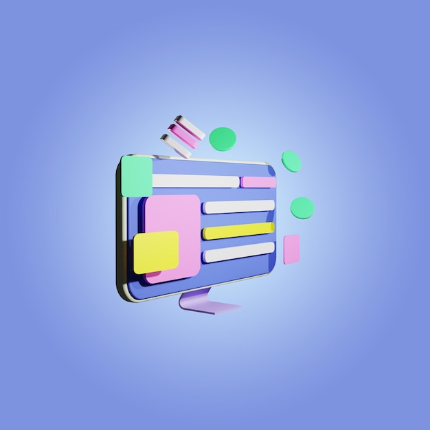 Rendu de l'icône 3d du moniteur d'ordinateur avec un fond transparent Illustration de l'icône 3d du moniteur PC