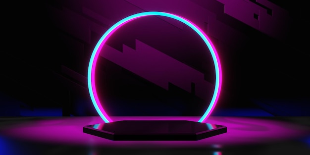 Rendu d'illustration 3d d'un fond d'écran de jeu de ville cyberpunk futuriste arrière-plan scifi un joueur d'esports vs signe de bannière de lueur au néon contre le défi du joueur