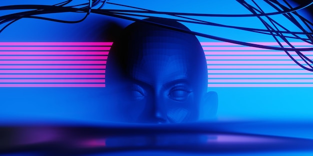 Rendu d'illustration 3d de fond d'écran de jeu de ville cyberpunk futuriste fond scifi un signe de bannière de joueur esports de la technologie et du réseau de lueur au néon