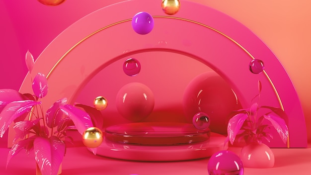 Photo rendu d'illustration 3d intérieur coloré rose