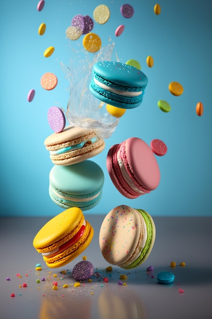 Rendu de macarons multicolores en lévitation