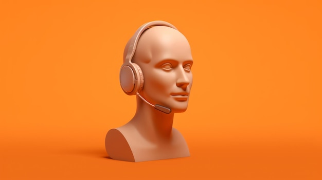 Rendu D d'un mannequin d'agent de centre d'appels portant un casque sur fond orange