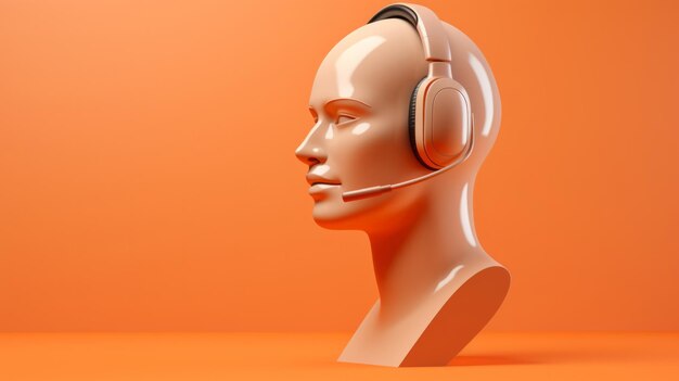 Rendu D d'un mannequin d'agent de centre d'appels portant un casque sur fond orange