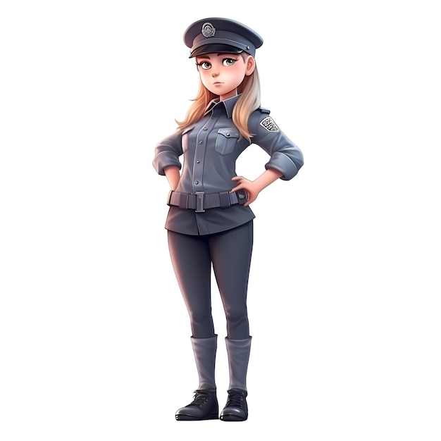 Photo rendu numérique 3d d'une belle policière isolée sur fond blanc