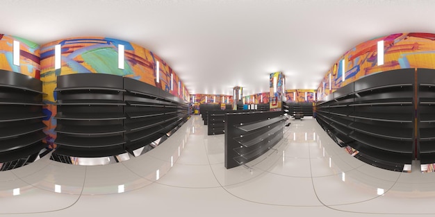 Photo rendu panoramique sphérique de la visualisation intérieure du magasin illustration 3d