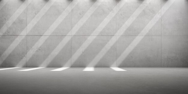 rendu d'une pièce en béton vide avec une ombre sur le mur.