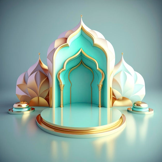 Rendu réaliste 3D Fond de podium islamique de la scène du Ramadan pour l'affichage du produit