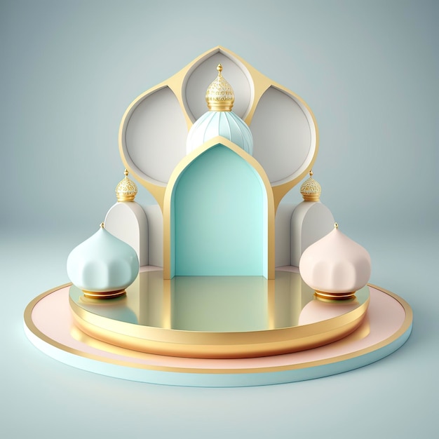 Rendu réaliste 3D Fond de podium islamique de la scène du Ramadan pour l'affichage du produit