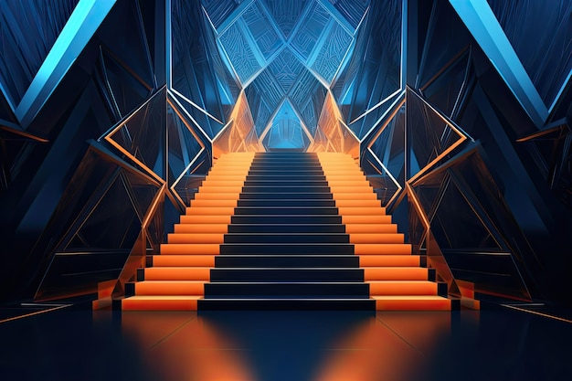 Rendu spatial brillant des escaliers pour une entrée futuriste Generative Ai