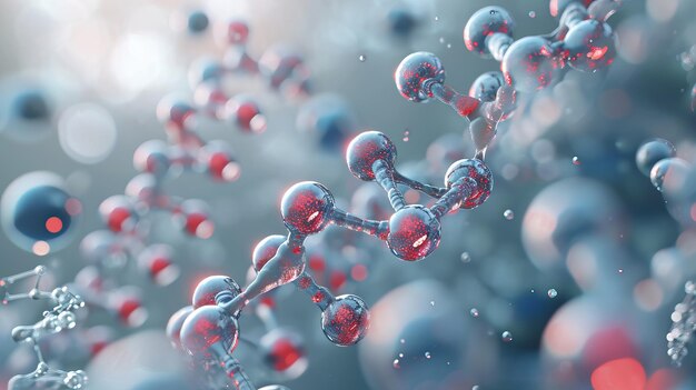 D rendu de la structure de l'ADN humain en tons bleus avec des particules