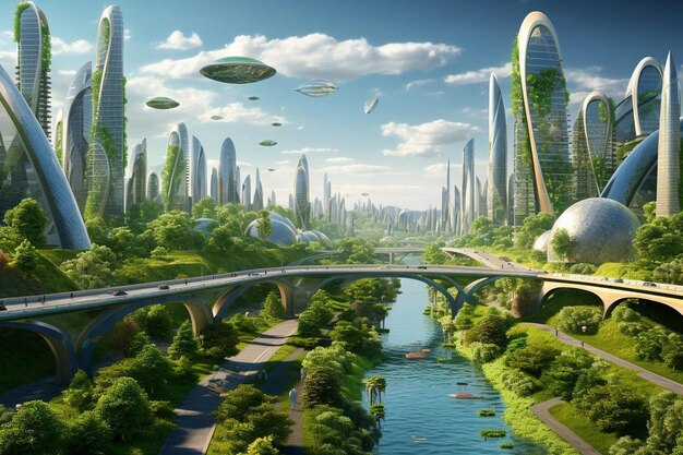 Un rendu d'une ville futuriste.