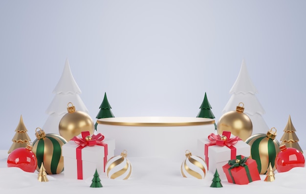 Rendu XA3d Joyeux Noël Père Noël avec podium pour l'affichage du produit sur la couleur d'arrière-plan