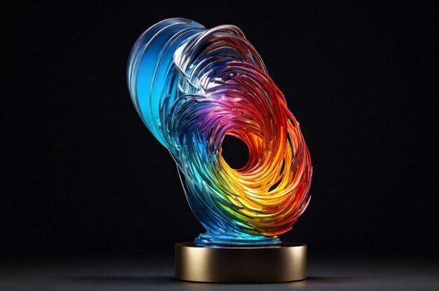 Des rendus 3D d'une sculpture abstraite émettant un spectre de lumière