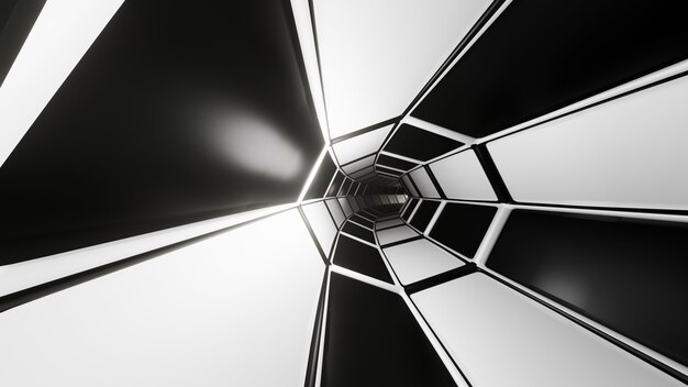 Rendus 3D tunnel de science-fiction noir et blanc abstrait fond sombre