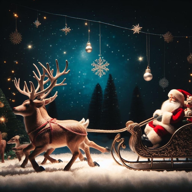 Renne du Père Noël tirant le traîneau de Salta Images de rennes de Noël Arrière-plans de Noël