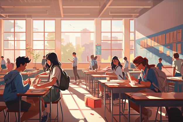 Rentrée romantique à l'école belle oeuvre d'anime