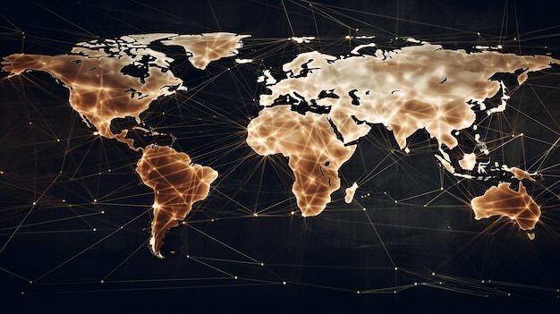 Répartition du réseau logistique sur une carte du monde Concept de logistique et de transport préchargé Navire de fret de conteneurs pour une idée d'expédition rapide ou instantanée AI générative