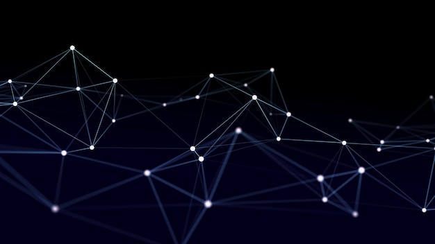 Répartition des lignes et des points dans l'espace Arrière-plan numérique de la connexion au réseau de données Rendu 3D