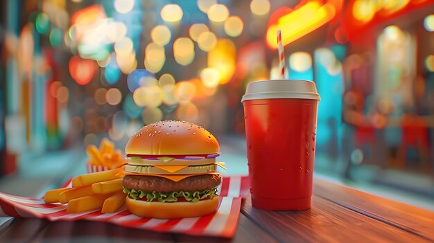 Le repas de fast-food emblématique Burger Fries et Soda