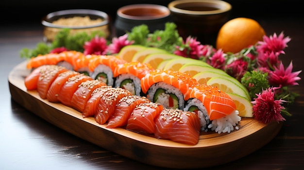 Repas de fruits de mer frais Maki sushi sashimi nigiri et California roll