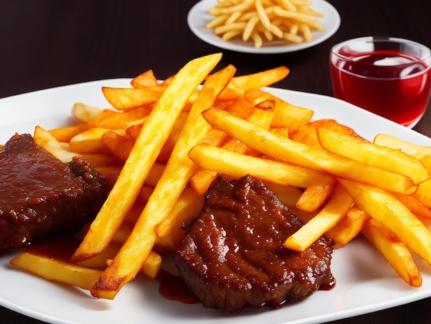 Un repas gastronomique de bœuf frit et de frites ai généré