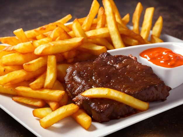 Un repas gastronomique de bœuf frit et de frites ai généré