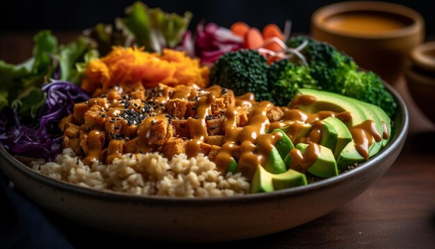 Un repas gastronomique végétarien salade fraîche bol de carottes et tomates généré par l'IA