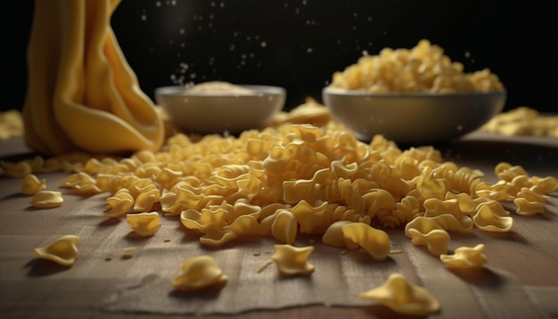 Repas de pâtes italiennes maison saine sur table rustique en bois à l'intérieur généré par l'intelligence artificielle