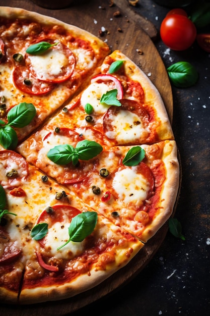 repas rapide espace noir fromage pizza pâte nourriture de fond nourriture italienne tomate copie IA générative