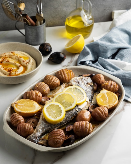 Photo repas riche en protéines de poisson close up detail