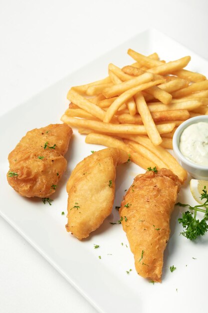 repas traditionnel britannique de poisson et de frites sur assiette