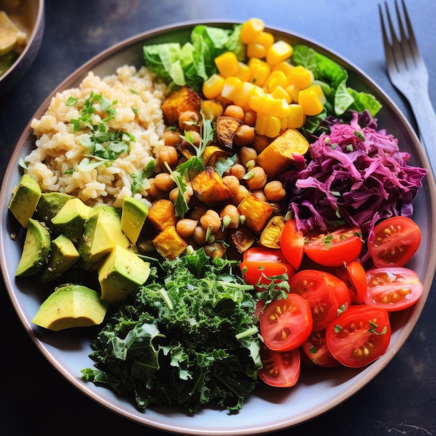 Repas végétal aux légumes colorés