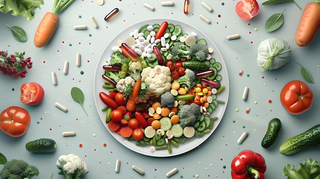 Un repas végétarien sain et coloré sur la table Ingrédients frais Salade nutritive idéale pour les sites de régime et de style de vie Photographie alimentaire vibrante AI
