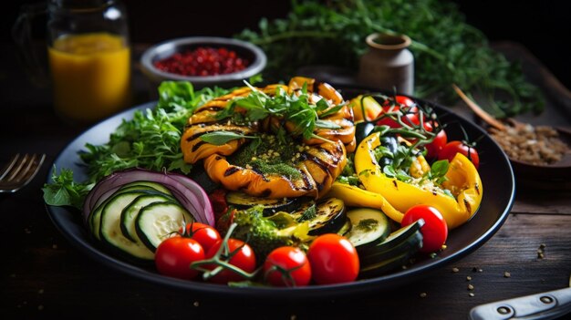 Photo repas végétarien sain avec des herbes fraîches biologiques