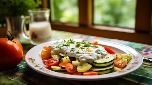 Photo repas végétarien sain avec des légumes frais et faits maison