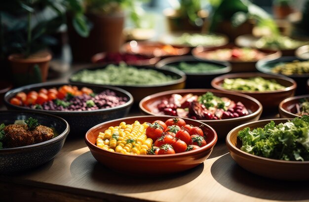 des repas végétariens colorés servis sur des assiettes