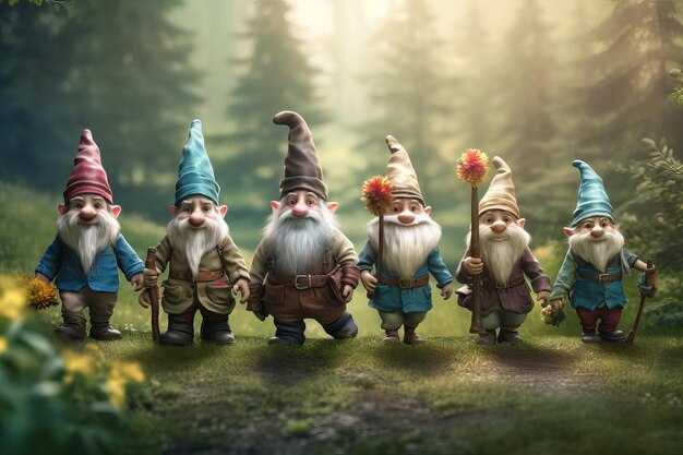 Répétition d'aquarelle transparente de gnomes des bois fantaisistes générée par l'IA