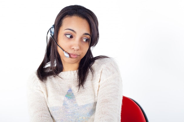 Représentant client fille avec casque