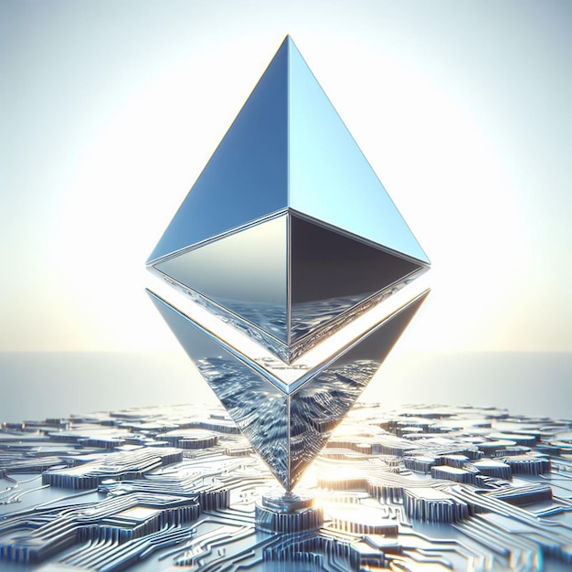 Photo représentation 3d d'une grande monnaie ethereum des crypto-monnaies de l'économie numérique