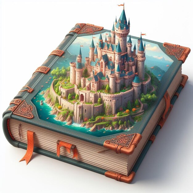 Représentation 3D d'un livre de contes de fées et de châteaux 8