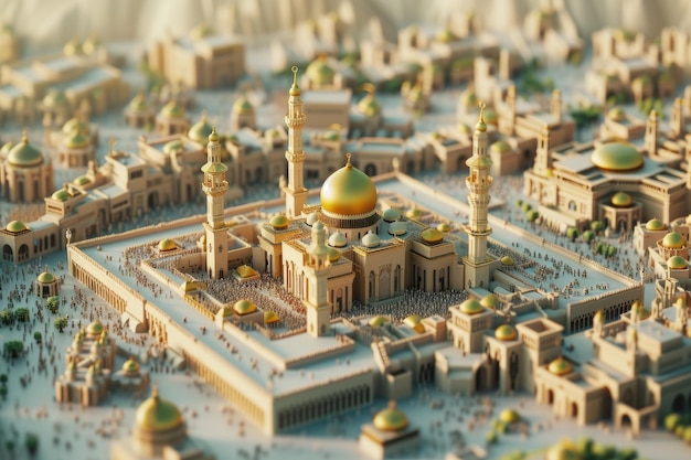 Une représentation 3D de La Mecque pendant le Ramadan avec des pèlerins