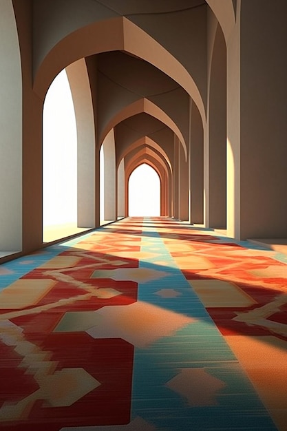 une représentation 3D minimaliste d'un tapis persan se concentrant sur des motifs géométriques