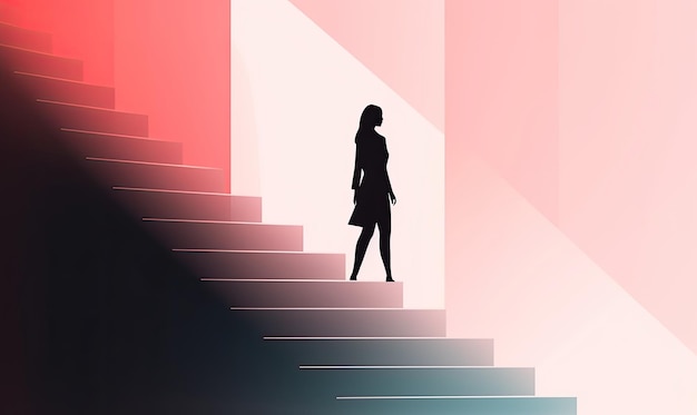 Représentation abstraite d'une femme de carrière montant un escalier Création à l'aide d'outils d'IA générative