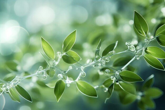 Photo représentation abstraite des feuilles et des molécules de la biotechnologie