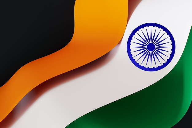 Représentation abstraite vibrante du drapeau indien avec des courbes coulantes Concept de patriotisme et de fierté nationale du jour de l'indépendance indienne Espace de copie vide pour la publicité textuelle Rendre 3D