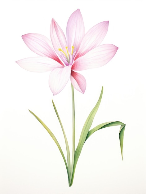 Représentation à l'aquarelle de la fleur de Zephyranthes Minuta sur toile blanche générée par l'IA