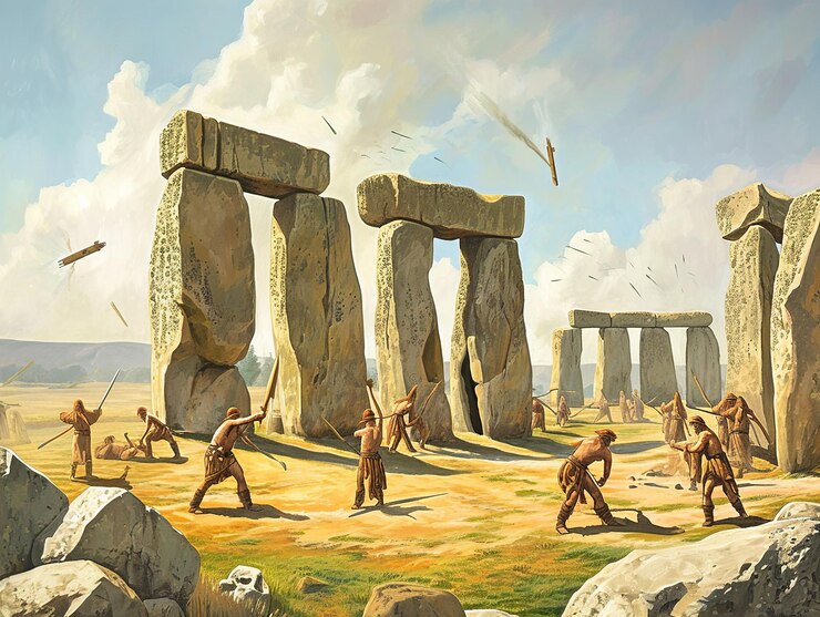 Photo représentation artistique de la construction de stonehenge